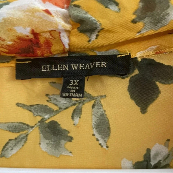 Ellen Weaver Blouse 3X Yellow Pink Long Sleeve Chiffon Flowy Boho Romantic - Picture 7 of 7